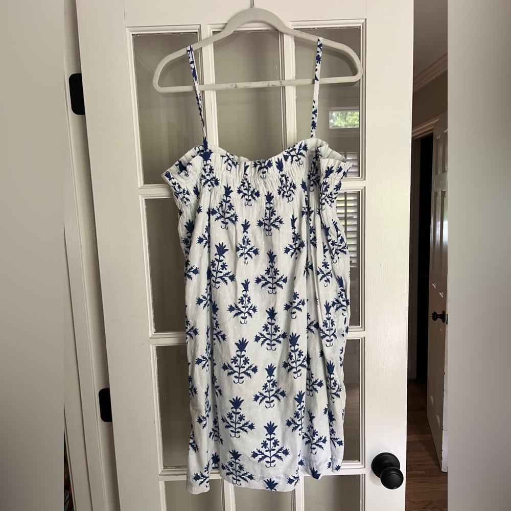 navyBLEU White and Blue Floral Swiss Dot Dress